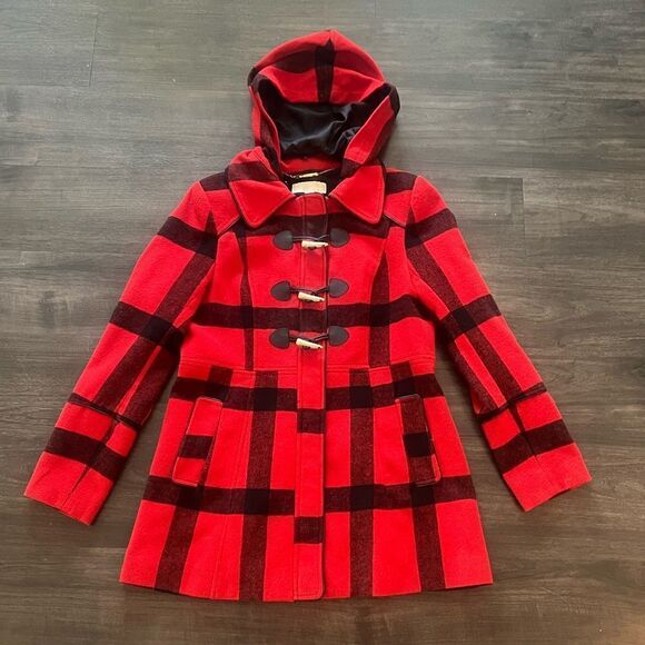 Michael Kors Red and Black Plaid Formal Coat - Picture 1 of 13